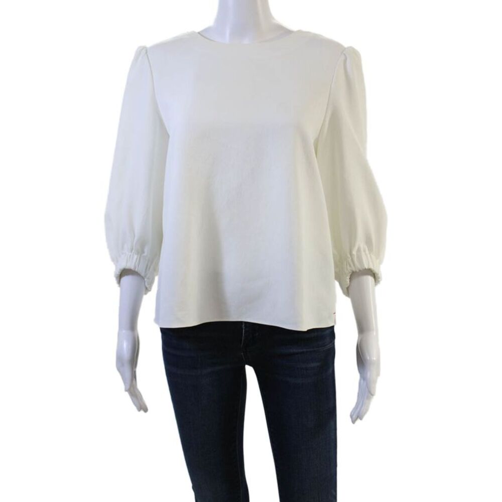 Tibi Women White Crew Neck Blouse Buckle Closure Polyester Size 4